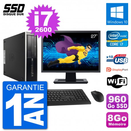 PC HP Compaq Pro 6300 SFF Ecran 27" i7-2600 RAM 8Go SSD 960Go Windows 10 Wifi