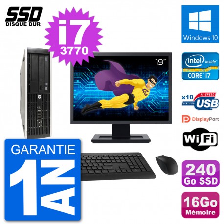 PC HP Compaq Pro 6300 SFF Ecran 19" i7-3770 RAM 16Go SSD 240Go Windows 10 Wifi