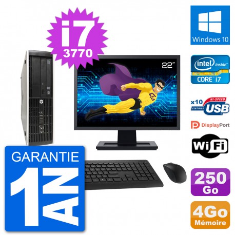 PC HP Compaq Pro 6300 SFF Ecran 22" i7-3770 RAM 4Go Disque 250Go Windows 10 Wifi
