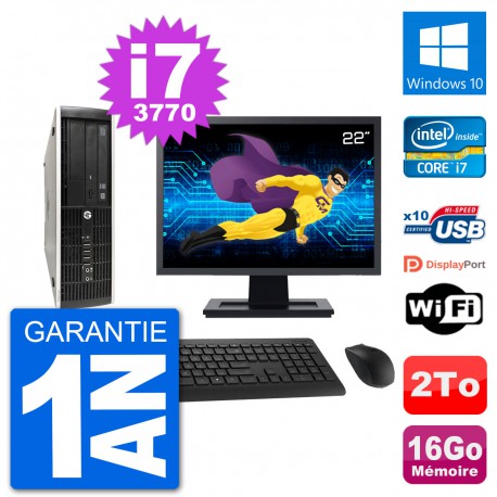 PC HP Compaq Pro 6300 SFF Ecran 22" i7-3770 RAM 16Go Disque 2To Windows 10 Wifi
