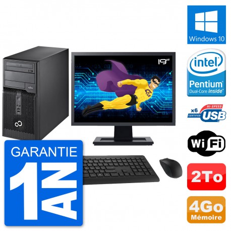 PC Tour Fujitsu P400 Ecran 19" Intel G630 RAM 4Go Disque Dur 2To Windows 10 Wifi