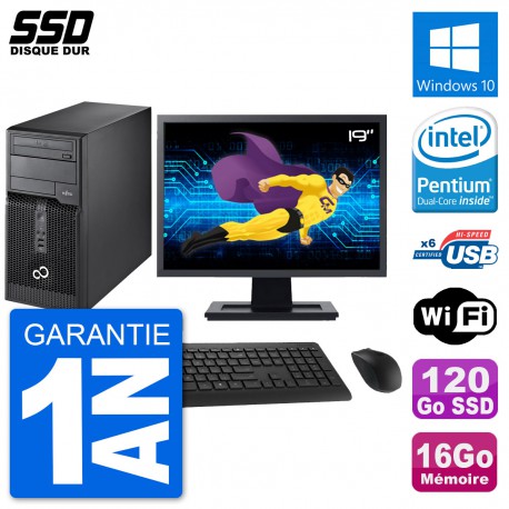 PC Tour Fujitsu P400 Ecran 19" Intel G630 RAM 16Go SSD 120Go Windows 10 Wifi