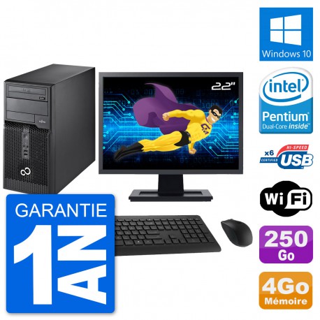 PC Tour Fujitsu P400 Ecran 22" Intel G630 RAM 4Go Disque 250Go Windows 10 Wifi