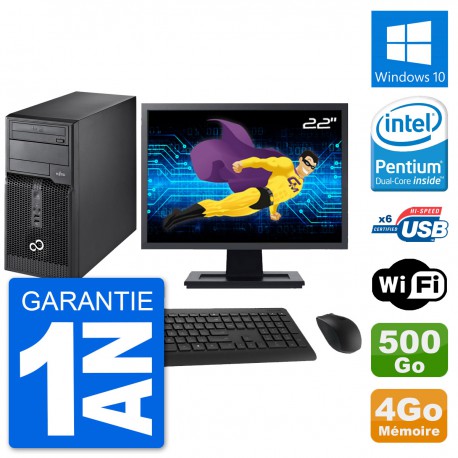 PC Tour Fujitsu P400 Ecran 22" Intel G630 RAM 4Go Disque 500Go Windows 10 Wifi