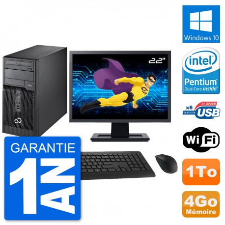 PC Tour Fujitsu P400 Ecran 22" Intel G630 RAM 4Go Disque Dur 1To Windows 10 Wifi