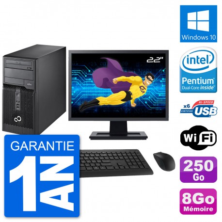PC Tour Fujitsu P400 Ecran 22" Intel G630 RAM 8Go Disque 250Go Windows 10 Wifi