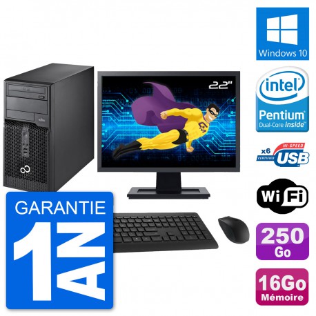 PC Tour Fujitsu P400 Ecran 22" Intel G630 RAM 16Go Disque 250Go Windows 10 Wifi