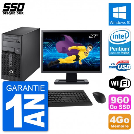 PC Tour Fujitsu P400 Ecran 27" Intel G630 RAM 4Go SSD 960Go Windows 10 Wifi