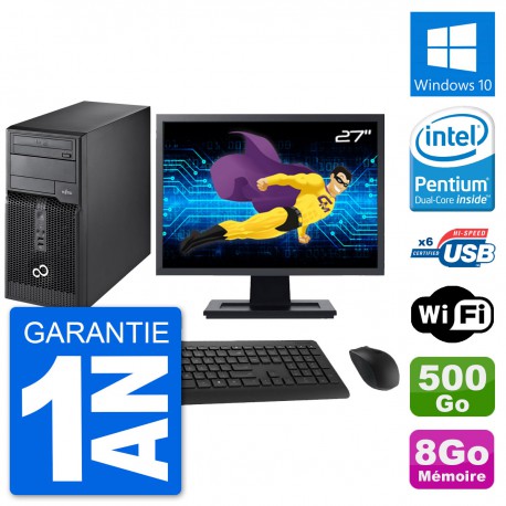 PC Tour Fujitsu P400 Ecran 27" Intel G630 RAM 8Go Disque 500Go Windows 10 Wifi