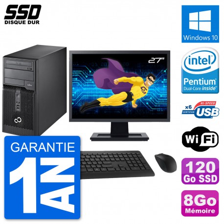 PC Tour Fujitsu P400 Ecran 27" Intel G630 RAM 8Go SSD 120Go Windows 10 Wifi
