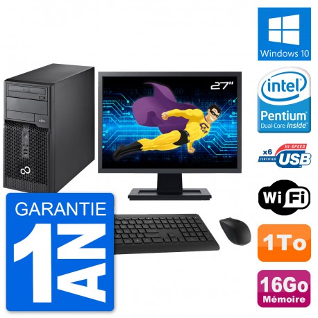 PC Tour Fujitsu P400 Ecran 27" Intel G630 RAM 16Go Disque 1To Windows 10 Wifi