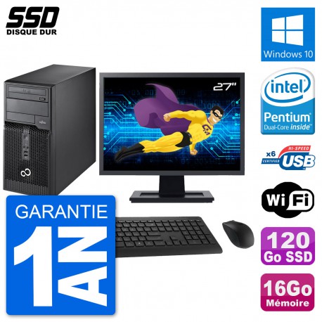 PC Tour Fujitsu P400 Ecran 27" Intel G630 RAM 16Go SSD 120Go Windows 10 Wifi