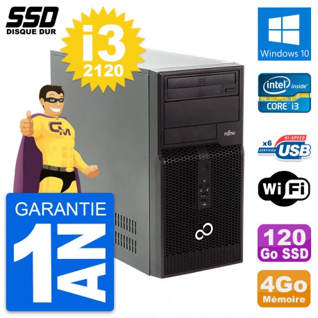 PC Tour Fujitsu Esprimo P400 Intel i3-2120 RAM 4Go SSD 120Go Windows 10 Wifi