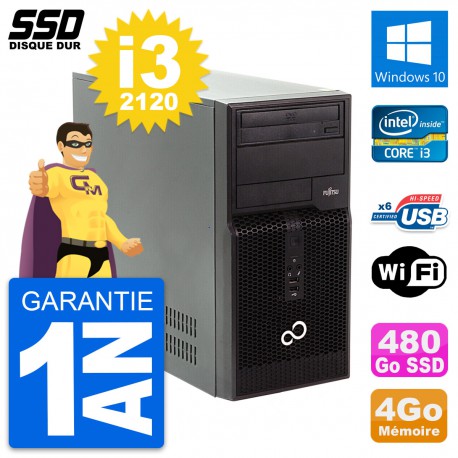 PC Tour Fujitsu Esprimo P400 Intel i3-2120 RAM 4Go SSD 480Go Windows 10 Wifi