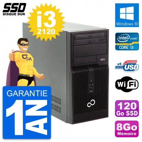 PC Tour Fujitsu Esprimo P400 Intel i3-2120 RAM 8Go SSD 120Go Windows 10 Wifi
