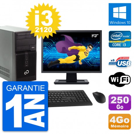 PC Tour Fujitsu P400 Ecran 19" i3-2120 RAM 4Go Disque 250Go Windows 10 Wifi