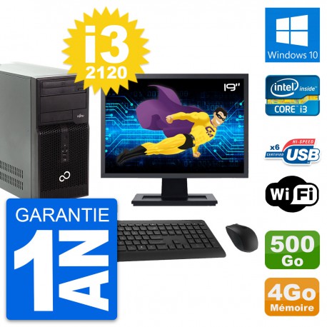 PC Tour Fujitsu P400 Ecran 19" i3-2120 RAM 4Go Disque 500Go Windows 10 Wifi