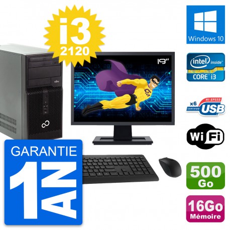 PC Tour Fujitsu P400 Ecran 19" i3-2120 RAM 16Go Disque 500Go Windows 10 Wifi