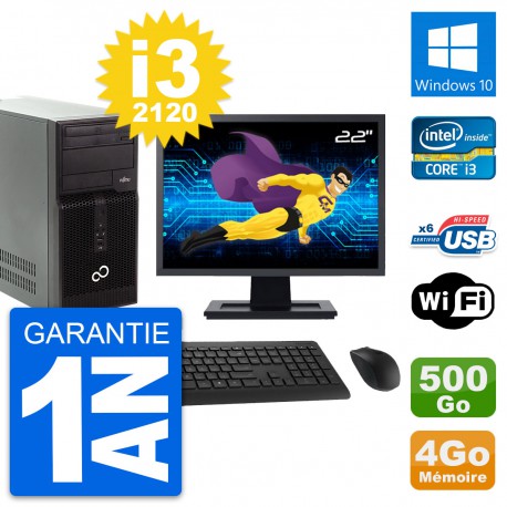 PC Tour Fujitsu P400 Ecran 22" i3-2120 RAM 4Go Disque Dur 500Go Windows 10 Wifi