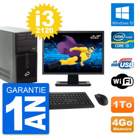 PC Tour Fujitsu P400 Ecran 22" Intel i3-2120 RAM 4Go Disque 1To Windows 10 Wifi