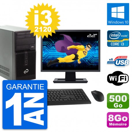 PC Tour Fujitsu P400 Ecran 22" i3-2120 RAM 8Go Disque Dur 500Go Windows 10 Wifi