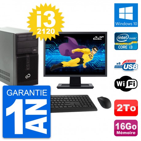 PC Tour Fujitsu P400 Ecran 22" Intel i3-2120 RAM 16Go Disque 2To Windows 10 Wifi