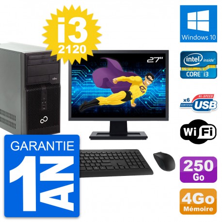 PC Tour Fujitsu P400 Ecran 27" i3-2120 RAM 4Go Disque Dur 250Go Windows 10 Wifi