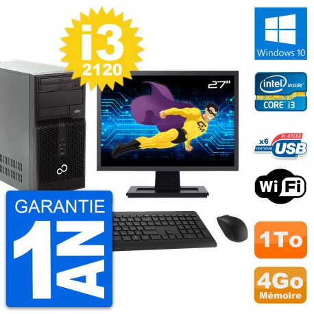 PC Tour Fujitsu P400 Ecran 27" i3-2120 RAM 4Go Disque Dur 1To Windows 10 Wifi