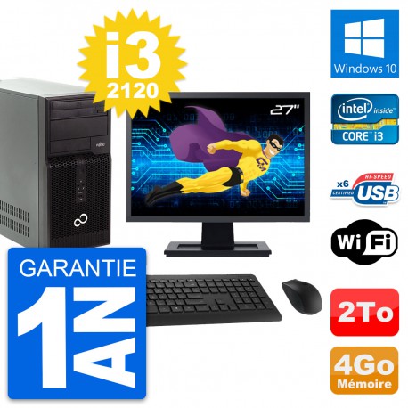 PC Tour Fujitsu P400 Ecran 27" i3-2120 RAM 4Go Disque Dur 2To Windows 10 Wifi