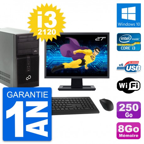 PC Tour Fujitsu P400 Ecran 27" i3-2120 RAM 8Go Disque Dur 250Go Windows 10 Wifi