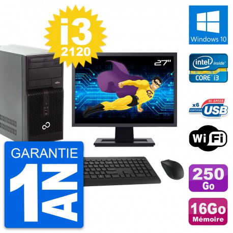 PC Tour Fujitsu P400 Ecran 27" i3-2120 RAM 16Go Disque Dur 250Go Windows 10 Wifi