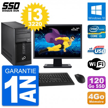 PC Tour Fujitsu P400 Ecran 22" Intel i3-3220 RAM 4Go SSD 120Go Windows 10 Wifi