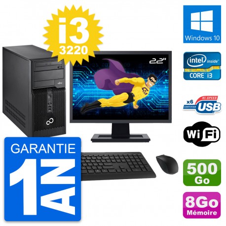 PC Tour Fujitsu P400 Ecran 22" i3-3220 RAM 8Go Disque Dur 500Go Windows 10 Wifi