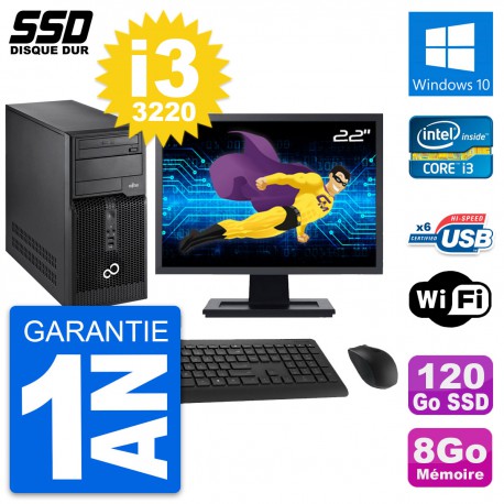 PC Tour Fujitsu P400 Ecran 22" Intel i3-3220 RAM 8Go SSD 120Go Windows 10 Wifi