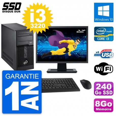PC Tour Fujitsu P400 Ecran 22" Intel i3-3220 RAM 8Go SSD 240Go Windows 10 Wifi