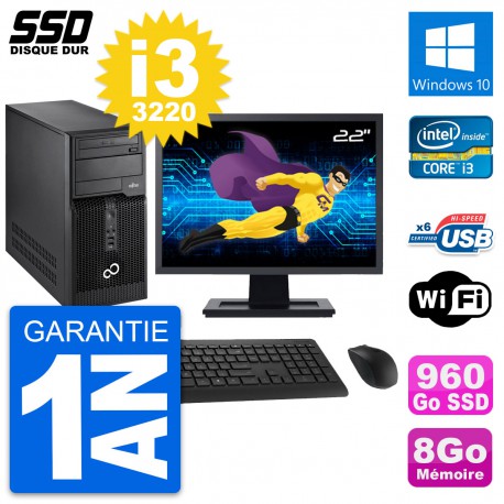 PC Tour Fujitsu P400 Ecran 22" Intel i3-3220 RAM 8Go SSD 960Go Windows 10 Wifi