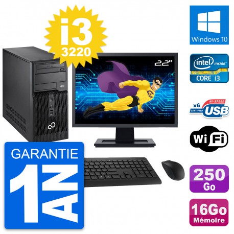PC Tour Fujitsu P400 Ecran 22" i3-3220 RAM 16Go Disque Dur 250Go Windows 10 Wifi