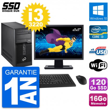 PC Tour Fujitsu P400 Ecran 22" Intel i3-3220 RAM 16Go SSD 120Go Windows 10 Wifi