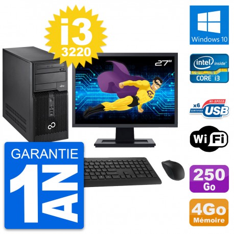 PC Tour Fujitsu P400 Ecran 27" i3-3220 RAM 4Go Disque Dur 250Go Windows 10 Wifi