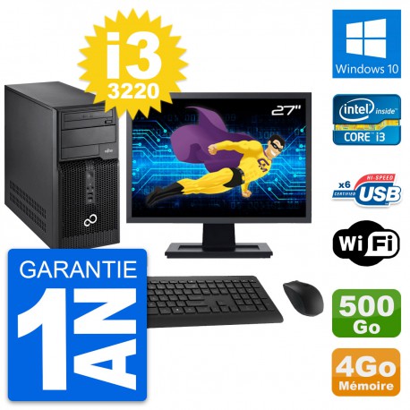 PC Tour Fujitsu P400 Ecran 27" i3-3220 RAM 4Go Disque Dur 500Go Windows 10 Wifi