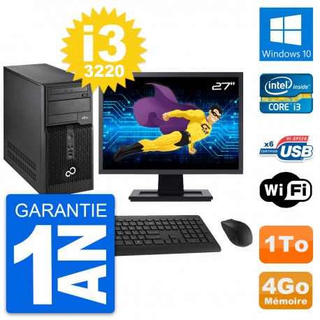 PC Tour Fujitsu P400 Ecran 27" i3-3220 RAM 4Go Disque Dur 1To Windows 10 Wifi