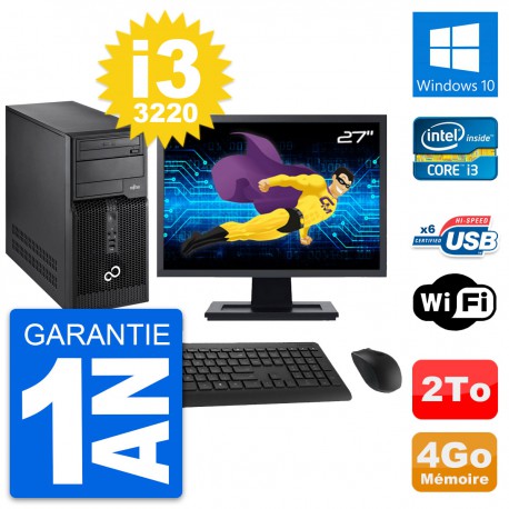 PC Tour Fujitsu P400 Ecran 27" i3-3220 RAM 4Go Disque Dur 2To Windows 10 Wifi
