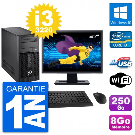 PC Tour Fujitsu P400 Ecran 27" i3-3220 RAM 8Go Disque Dur 250Go Windows 10 Wifi