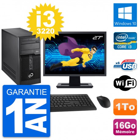 PC Tour Fujitsu P400 Ecran 27" Intel i3-3220 RAM 16Go Disque 1To Windows 10 Wifi
