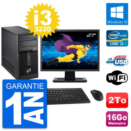 PC Tour Fujitsu P400 Ecran 27" Intel i3-3220 RAM 16Go Disque 2To Windows 10 Wifi
