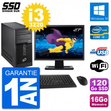 PC Tour Fujitsu P400 Ecran 27" Intel i3-3220 RAM 16Go SSD 120Go Windows 10 Wifi
