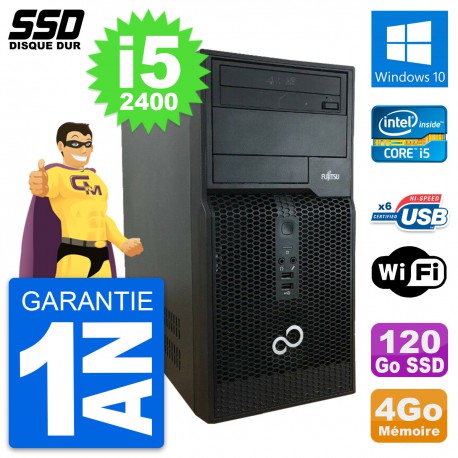 PC Tour Fujitsu Esprimo P400 Intel i5-2400 RAM 4Go SSD 120Go Windows 10 Wifi