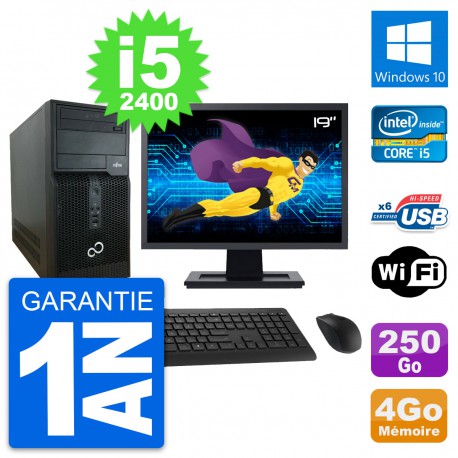 PC Tour Fujitsu P400 Ecran 19" i5-2400 RAM 4Go Disque 250Go Windows 10 Wifi