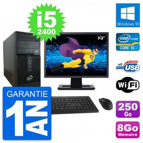PC Tour Fujitsu P400 Ecran 19" i5-2400 RAM 8Go Disque Dur 250Go Windows 10 Wifi