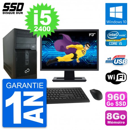 PC Tour Fujitsu P400 Ecran 19" Intel i5-2400 RAM 8Go SSD 960Go Windows 10 Wifi